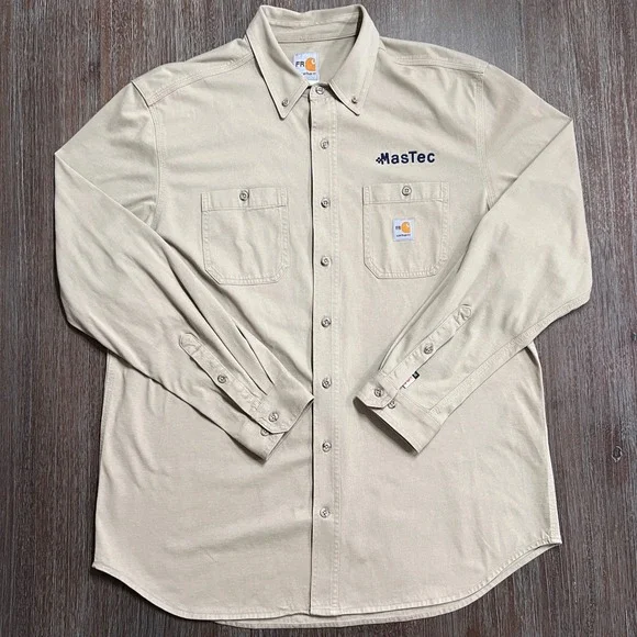 Carhartt Flame Resistant FR MasTec Work Shirt Long Sleeve Tan‎ Mens - Picture 2 of 16